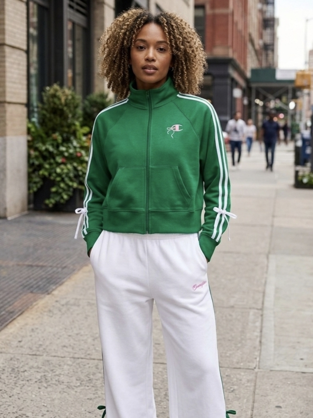 Champion Green Zip Track Jacket with Pink Logo - Picture 2 of 2